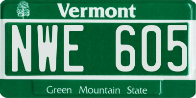VT license plate NWE605