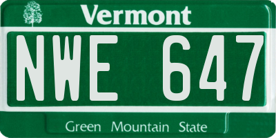 VT license plate NWE647