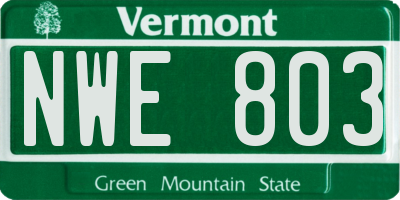 VT license plate NWE803