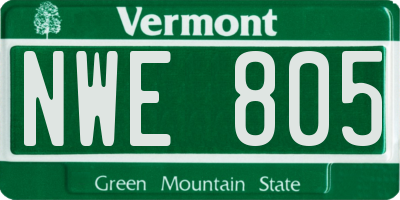 VT license plate NWE805