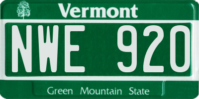 VT license plate NWE920