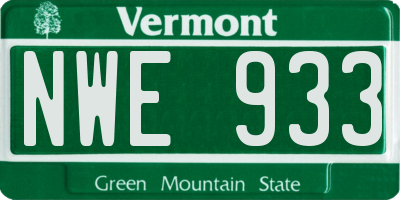 VT license plate NWE933