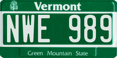 VT license plate NWE989