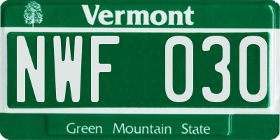 VT license plate NWF030