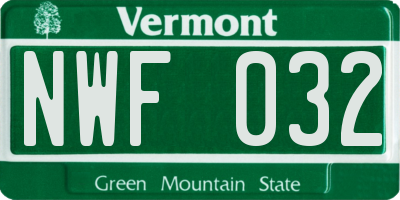 VT license plate NWF032