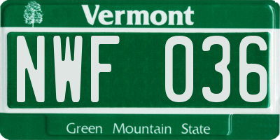 VT license plate NWF036