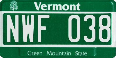 VT license plate NWF038