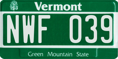 VT license plate NWF039