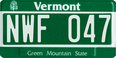VT license plate NWF047