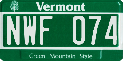 VT license plate NWF074