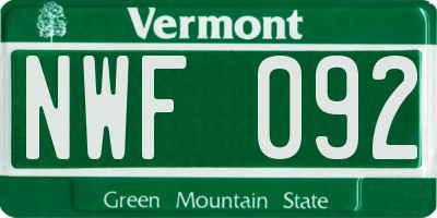 VT license plate NWF092