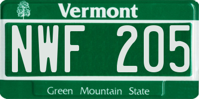 VT license plate NWF205