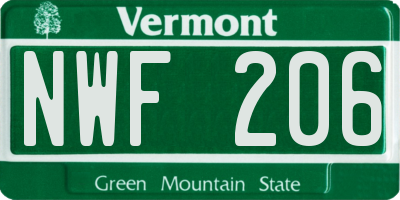 VT license plate NWF206