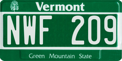 VT license plate NWF209