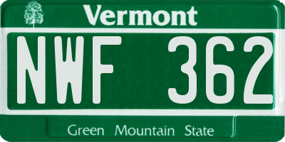 VT license plate NWF362