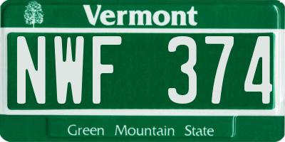 VT license plate NWF374