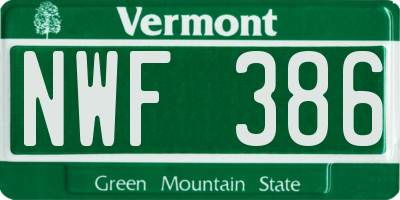 VT license plate NWF386