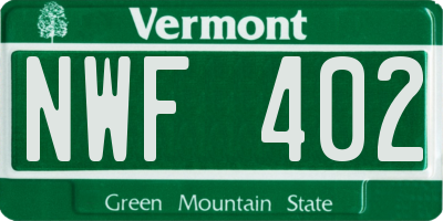 VT license plate NWF402