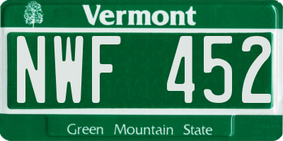 VT license plate NWF452