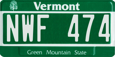 VT license plate NWF474