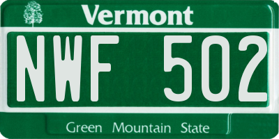 VT license plate NWF502