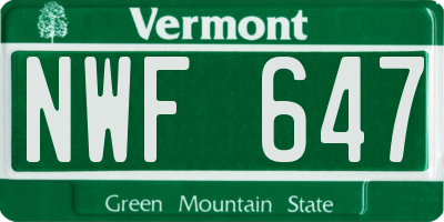 VT license plate NWF647