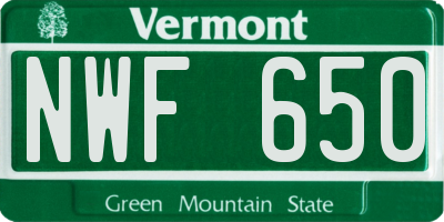 VT license plate NWF650