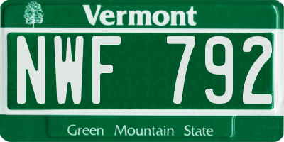 VT license plate NWF792