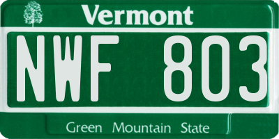 VT license plate NWF803