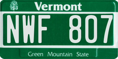 VT license plate NWF807