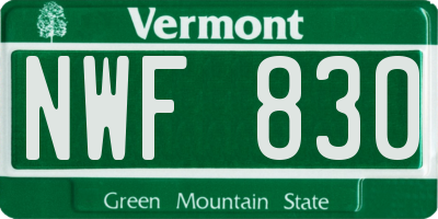 VT license plate NWF830