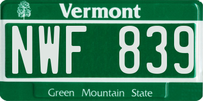 VT license plate NWF839