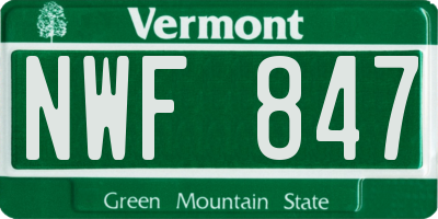 VT license plate NWF847