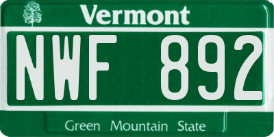 VT license plate NWF892