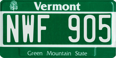 VT license plate NWF905