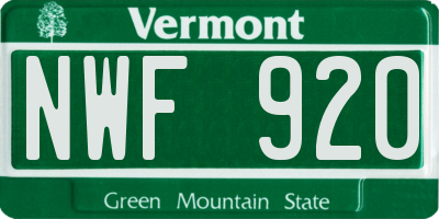 VT license plate NWF920