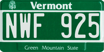 VT license plate NWF925