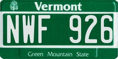 VT license plate NWF926