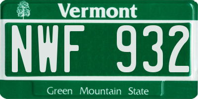 VT license plate NWF932