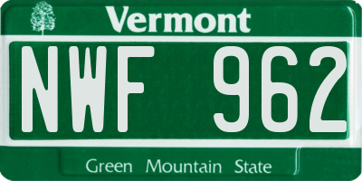 VT license plate NWF962