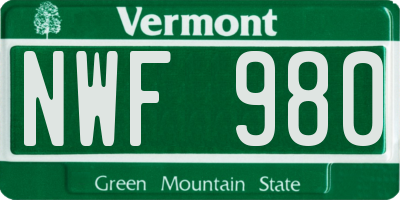 VT license plate NWF980