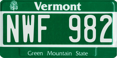 VT license plate NWF982