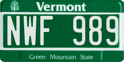 VT license plate NWF989