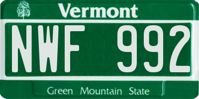 VT license plate NWF992