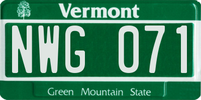 VT license plate NWG071