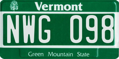 VT license plate NWG098