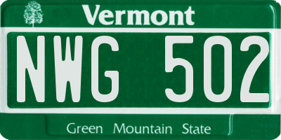 VT license plate NWG502