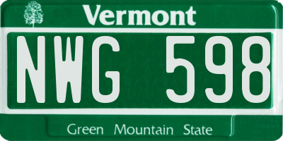 VT license plate NWG598