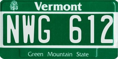 VT license plate NWG612