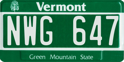 VT license plate NWG647